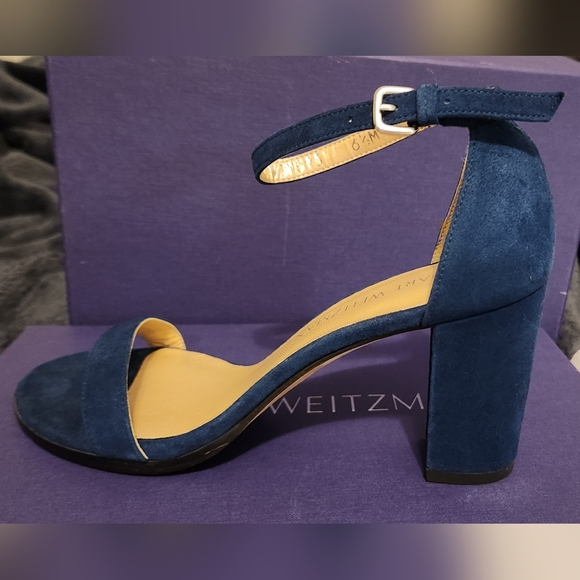 Stuart Weitzman Nearlynude Ankle Strap Sandal Heel Nice Aqua Blue Suede - Picture 5 of 12